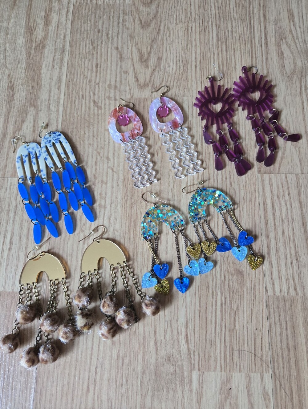Lot 5 Dangle Statement Shop Cholla Earrings- Rich Girl, Matisse, Raining Hearts